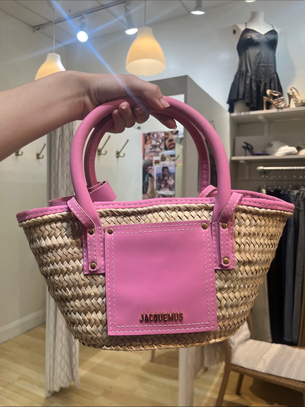 Jacquemus Pink Raffia Le Grand Panier Tote